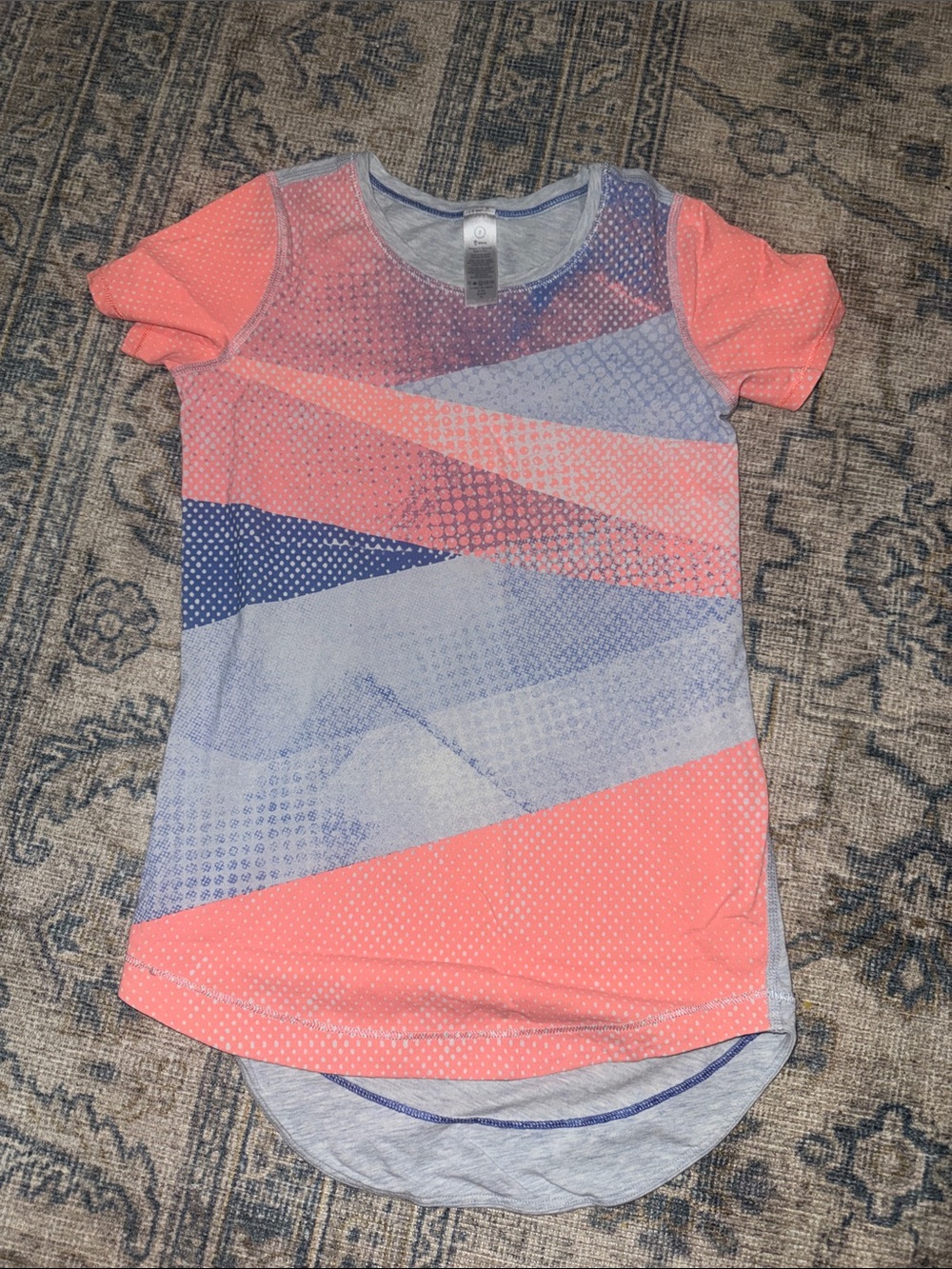 Ivivva Girls' Short Sleeve Chevron Tee - Coral & Light Blue